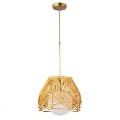 Lotta 13 in. 1-Light Indoor Brass and Woven Rattan Finish Pendant with Light Kit by Warehouse of Tiffany -Warehouse of Tiffany Shop brass warehouse of tiffany chandeliers md55 1b c3 1000