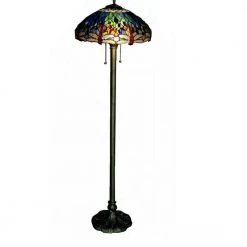 62 in. Brass Dragonfly Stained Glass Floor Lamp with Pull Chain Switch by Warehouse of Tiffany
