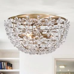 Wiktor 14 in. 3-Light Indoor Brass Flush Mount Ceiling Light with Light Kit by Warehouse of Tiffany