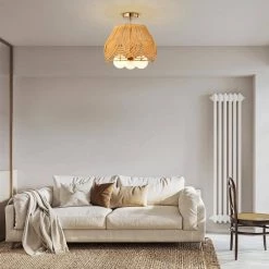 Lucilla 15 in. Natural Rattan Semi Flush Mount 3-Light by Warehouse of Tiffany -Warehouse of Tiffany Shop brass warehouse of tiffany flush mount lights mx55 3 31 1000