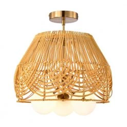 Lucilla 15 in. Natural Rattan Semi Flush Mount 3-Light by Warehouse of Tiffany -Warehouse of Tiffany Shop brass warehouse of tiffany flush mount lights mx55 3 c3 1000