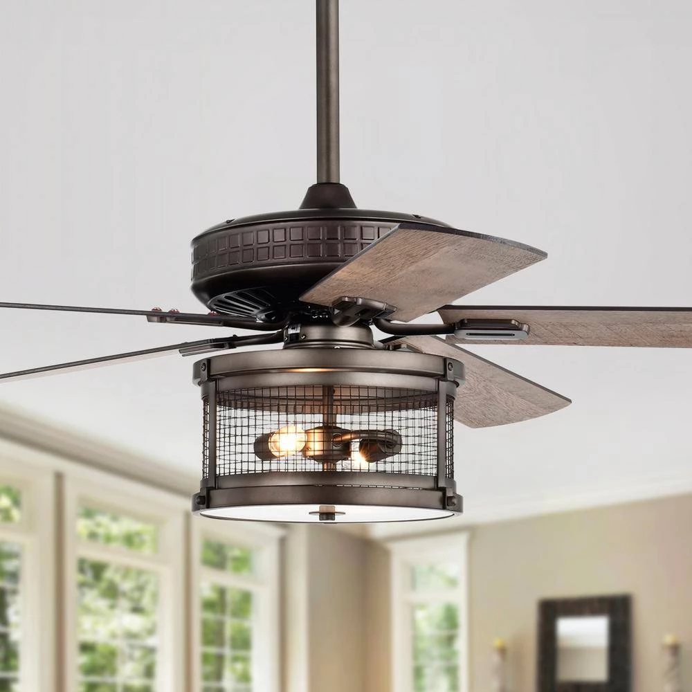 Cadence 52 in. Oil Rubbed Bronze 2-Light, 5 Blades Lighted Ceiling Fan with Remort by Warehouse of Tiffany 8 Cadence 52 in. Oil Rubbed Bronze 2-Light, 5 Blades Lighted Ceiling Fan with Remort by Warehouse of Tiffany - Image 6