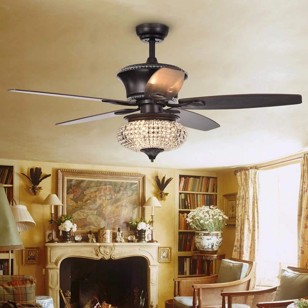 Vasilisa 15 in. 1-Light Indoor Bronze Remote Controlled Ceiling Fan with Light Kit by Warehouse of Tiffany 4 Vasilisa 15 in. 1-Light Indoor Bronze Remote Controlled Ceiling Fan with Light Kit by Warehouse of Tiffany - Image 2