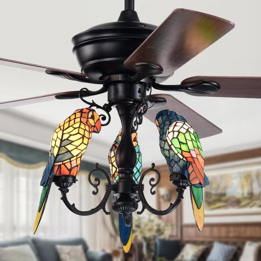Korubo 52 in. Bronze Indoor Remote Controlled Ceiling Fan with Light Kit by Warehouse of Tiffany 5 Korubo 52 in. Bronze Indoor Remote Controlled Ceiling Fan with Light Kit by Warehouse of Tiffany - Image 3
