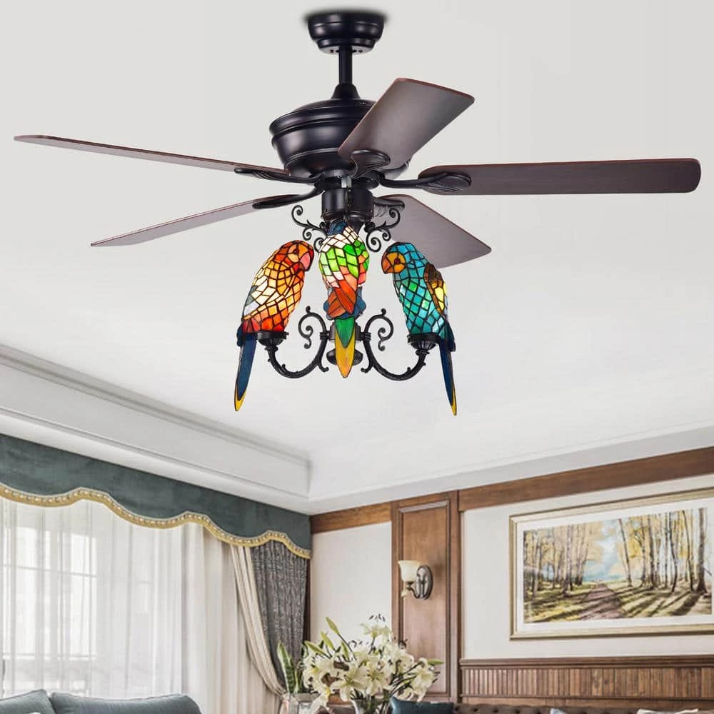 Korubo 52 in. Bronze Indoor Remote Controlled Ceiling Fan with Light Kit by Warehouse of Tiffany 4 Korubo 52 in. Bronze Indoor Remote Controlled Ceiling Fan with Light Kit by Warehouse of Tiffany - Image 2