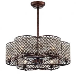 Linza 30 in. Indoor Rustic Bronze Remote Controlled Fandelier Ceiling Fan with Light Kit by Warehouse of Tiffany