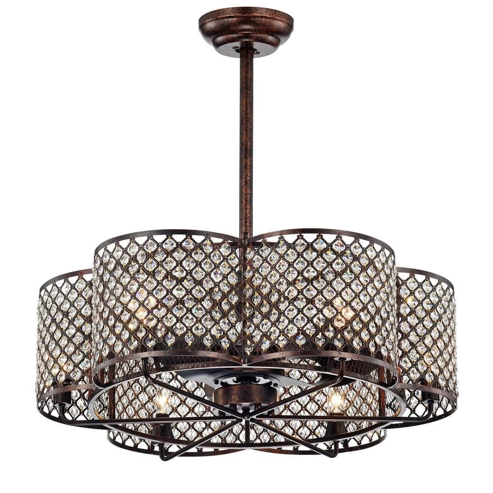 Linza 30 in. Indoor Rustic Bronze Remote Controlled Fandelier Ceiling Fan with Light Kit by Warehouse of Tiffany 3 Linza 30 in. Indoor Rustic Bronze Remote Controlled Fandelier Ceiling Fan with Light Kit by Warehouse of Tiffany