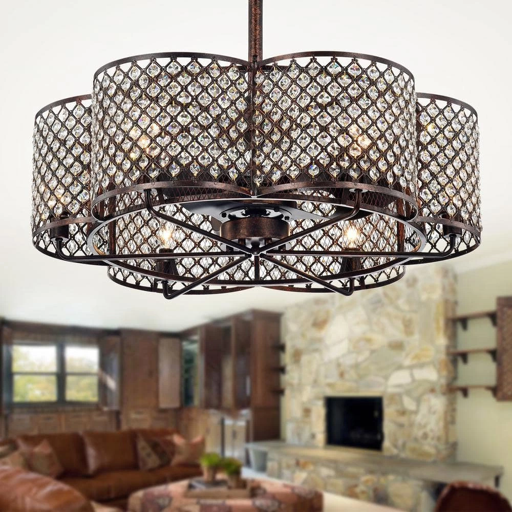 Linza 30 in. Indoor Rustic Bronze Remote Controlled Fandelier Ceiling Fan with Light Kit by Warehouse of Tiffany 5 Linza 30 in. Indoor Rustic Bronze Remote Controlled Fandelier Ceiling Fan with Light Kit by Warehouse of Tiffany - Image 3