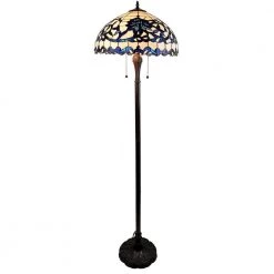 Rexi 61 in. 2-Light Indoor Blue and White Tiffany Floor Lamp with Light Kit by Warehouse of Tiffany
