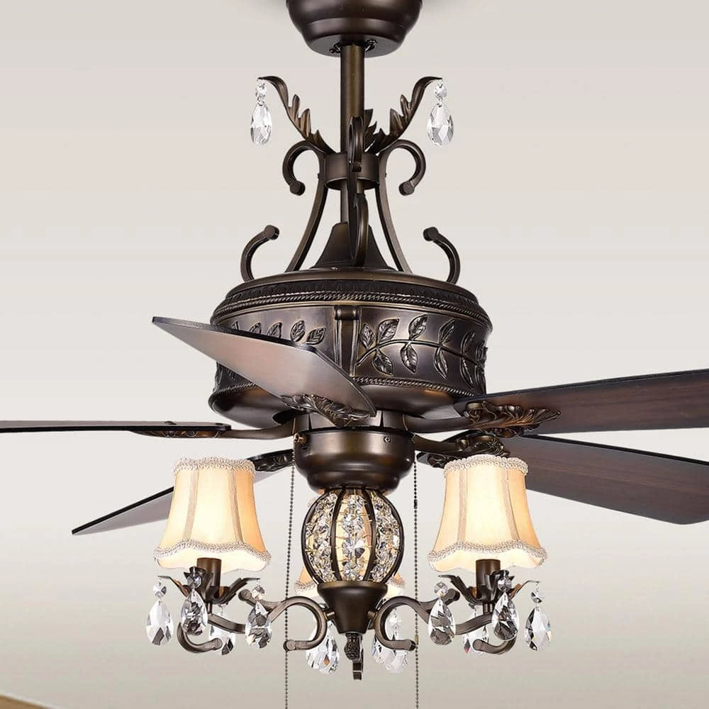 Firtha 52 in. Indoor Bronze Finsh Hand Pull Chain Ceiling Fan with Light Kit by Warehouse of Tiffany 3 Firtha 52 in. Indoor Bronze Finsh Hand Pull Chain Ceiling Fan with Light Kit by Warehouse of Tiffany - Image 2