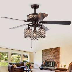 Pristil 52 in. Indoor Bronze Finsh Hand Pull Chain Ceiling Fan with Light Kit by Warehouse of Tiffany -Warehouse of Tiffany Shop bronze warehouse of tiffany flush mount lights cfl 8347rb 31 1000
