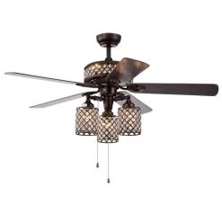Pristil 52 in. Indoor Bronze Finsh Hand Pull Chain Ceiling Fan with Light Kit by Warehouse of Tiffany