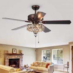 Pilette 52 in. Indoor Bronze Finsh Hand Pull Chain Ceiling Fan with Light Kit by Warehouse of Tiffany -Warehouse of Tiffany Shop bronze warehouse of tiffany flush mount lights cfl 8352rb 31 1000