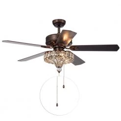 Pilette 52 in. Indoor Bronze Finsh Hand Pull Chain Ceiling Fan with Light Kit by Warehouse of Tiffany