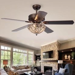 Gliska 52 in. Indoor Bronze Finsh Remote Controlled Ceiling Fan with Light Kit by Warehouse of Tiffany -Warehouse of Tiffany Shop bronze warehouse of tiffany flush mount lights cfl 8353remo rb 31 1000