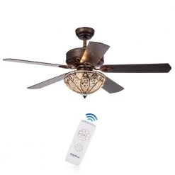 Gliska 52 in. Indoor Bronze Finsh Remote Controlled Ceiling Fan with Light Kit by Warehouse of Tiffany