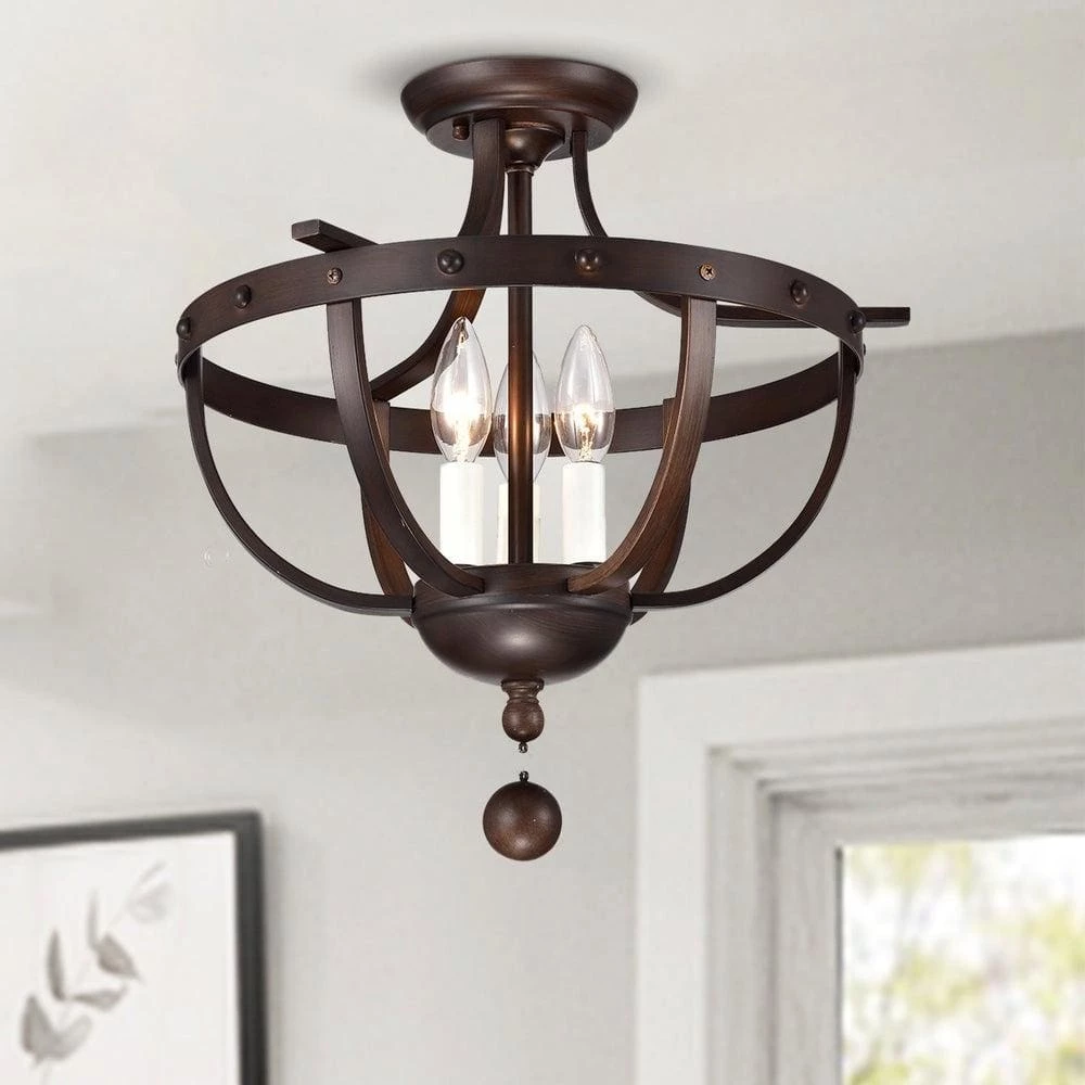 Bopelo 15.75 in. 3-Light Indoor Bronze Semi-Flush Mount Chandelier with Light Kit by Warehouse of Tiffany 5 Bopelo 15.75 in. 3-Light Indoor Bronze Semi-Flush Mount Chandelier with Light Kit by Warehouse of Tiffany - Image 3