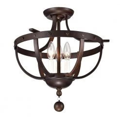 Bopelo 15.75 in. 3-Light Indoor Bronze Semi-Flush Mount Chandelier with Light Kit by Warehouse of Tiffany