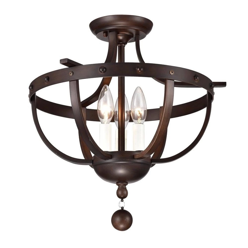 Bopelo 15.75 in. 3-Light Indoor Bronze Semi-Flush Mount Chandelier with Light Kit by Warehouse of Tiffany 3 Bopelo 15.75 in. 3-Light Indoor Bronze Semi-Flush Mount Chandelier with Light Kit by Warehouse of Tiffany