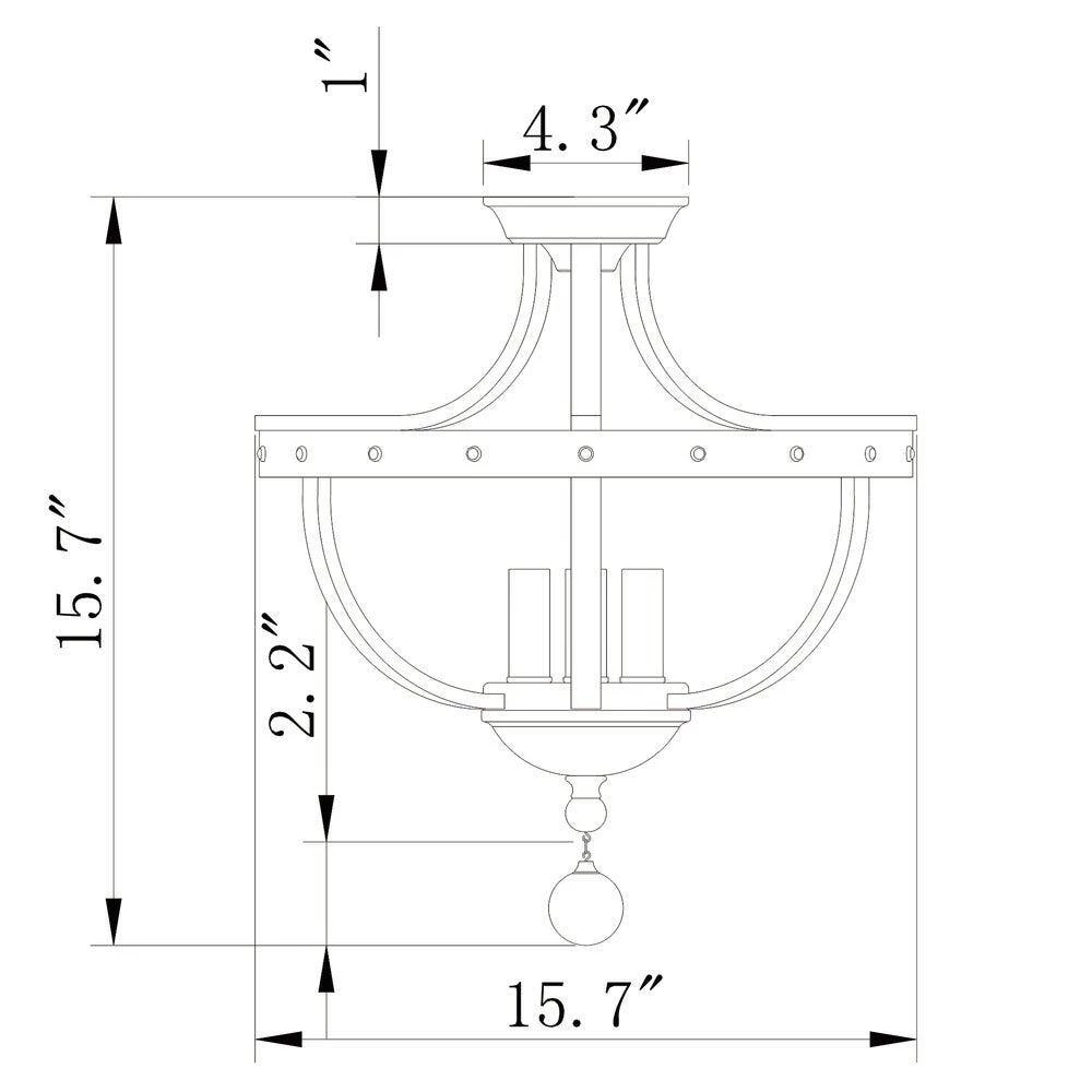 Bopelo 15.75 in. 3-Light Indoor Bronze Semi-Flush Mount Chandelier with Light Kit by Warehouse of Tiffany 4 Bopelo 15.75 in. 3-Light Indoor Bronze Semi-Flush Mount Chandelier with Light Kit by Warehouse of Tiffany - Image 2
