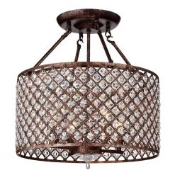 Estela 17 in. 4-Light Indoor Bronze Semi-Flush Mount Chandelier with Light Kit by Warehouse of Tiffany