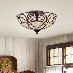 Ceslee 6 in. 3-Light Indoor Bronze Finish Flush Mount Chandelier with Light Kit by Warehouse of Tiffany -Warehouse of Tiffany Shop bronze warehouse of tiffany flush mount lights cm069rb 3 31 1000