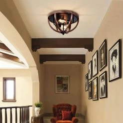 Fanalla 13 in. 2-Light Indoor Brown Faux Wood Grain Flush Mount with Light Kit by Warehouse of Tiffany -Warehouse of Tiffany Shop brown faux wood grain warehouse of tiffany flush mount lights 2041 2fm 31 1000