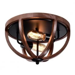 Fanalla 13 in. 2-Light Indoor Brown Faux Wood Grain Flush Mount with Light Kit by Warehouse of Tiffany -Warehouse of Tiffany Shop brown faux wood grain warehouse of tiffany flush mount lights 2041 2fm 4f 1000