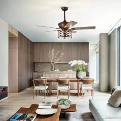 Dillon 52 in. 3-Light Indoor Brown Faux Wood Grain Finish Ceiling Fan with Light Kit by Warehouse of Tiffany -Warehouse of Tiffany Shop brown warehouse of tiffany ceiling fans with lights cfl 8496remo br 31 1000