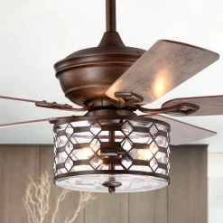 Dillon 52 in. 3-Light Indoor Brown Faux Wood Grain Finish Ceiling Fan with Light Kit by Warehouse of Tiffany