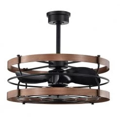 Isla 26 in. 6-Light Indoor Matte Black and Brown Faux Wood Grain Finish Ceiling Fan with Light Kit by Warehouse of Tiffany -Warehouse of Tiffany Shop brown warehouse of tiffany ceiling fans with lights dy07y07bw 4f 1000