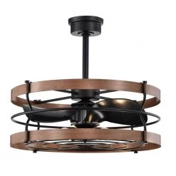 Isla 26 in. 6-Light Indoor Matte Black and Brown Faux Wood Grain Finish Ceiling Fan with Light Kit by Warehouse of Tiffany -Warehouse of Tiffany Shop brown warehouse of tiffany ceiling fans with lights dy07y07bw c3 1000