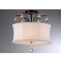 Roxanne 4-Light Brown Ceiling Bronze Crystal Chandelier with Fabric Shade by Warehouse of Tiffany