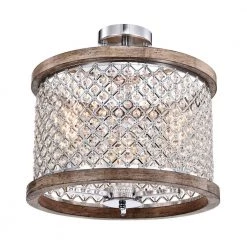 Amelia 16 in. Crystal Shade Semi Flush Mount 3-Light by Warehouse of Tiffany -Warehouse of Tiffany Shop chrome and faux wood grain warehouse of tiffany flush mount lights cd034 3ic 4f 1000