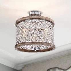 Amelia 16 in. Crystal Shade Semi Flush Mount 3-Light by Warehouse of Tiffany