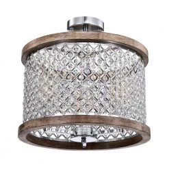 Amelia 16 in. Crystal Shade Semi Flush Mount 3-Light by Warehouse of Tiffany -Warehouse of Tiffany Shop chrome and faux wood grain warehouse of tiffany flush mount lights cd034 3ic c3 1000