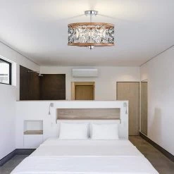 Sanne 18 in. 3-Light Chrome and Faux Wood Grain Semi-Flush Mount by Warehouse of Tiffany -Warehouse of Tiffany Shop chrome and faux wood grain warehouse of tiffany flush mount lights cd038 3ch 31 1000