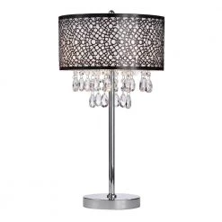 Kosmas 20 in. Chrome 3-Light Table Lamp with Crystals by Warehouse of Tiffany