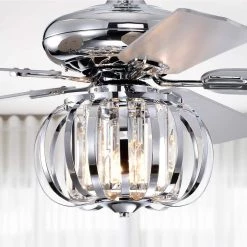 Tamaya 52 in. 3-Light Indoor Chrome Finish Ceiling Fan Chandelier with Light Kit by Warehouse of Tiffany