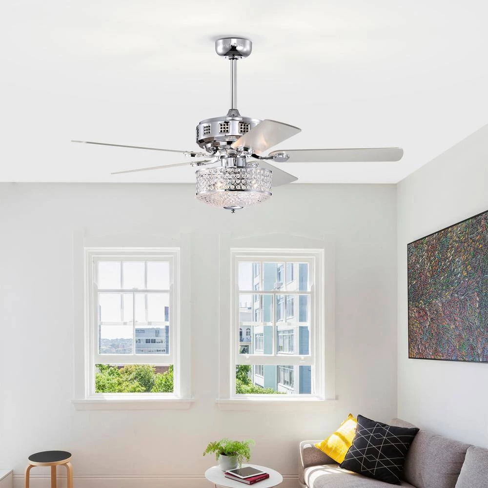 Callen 52 in. 3-Light Indoor Chrome Finish Ceiling Fan with Light Kit by Warehouse of Tiffany 12 Callen 52 in. 3-Light Indoor Chrome Finish Ceiling Fan with Light Kit by Warehouse of Tiffany - Image 10