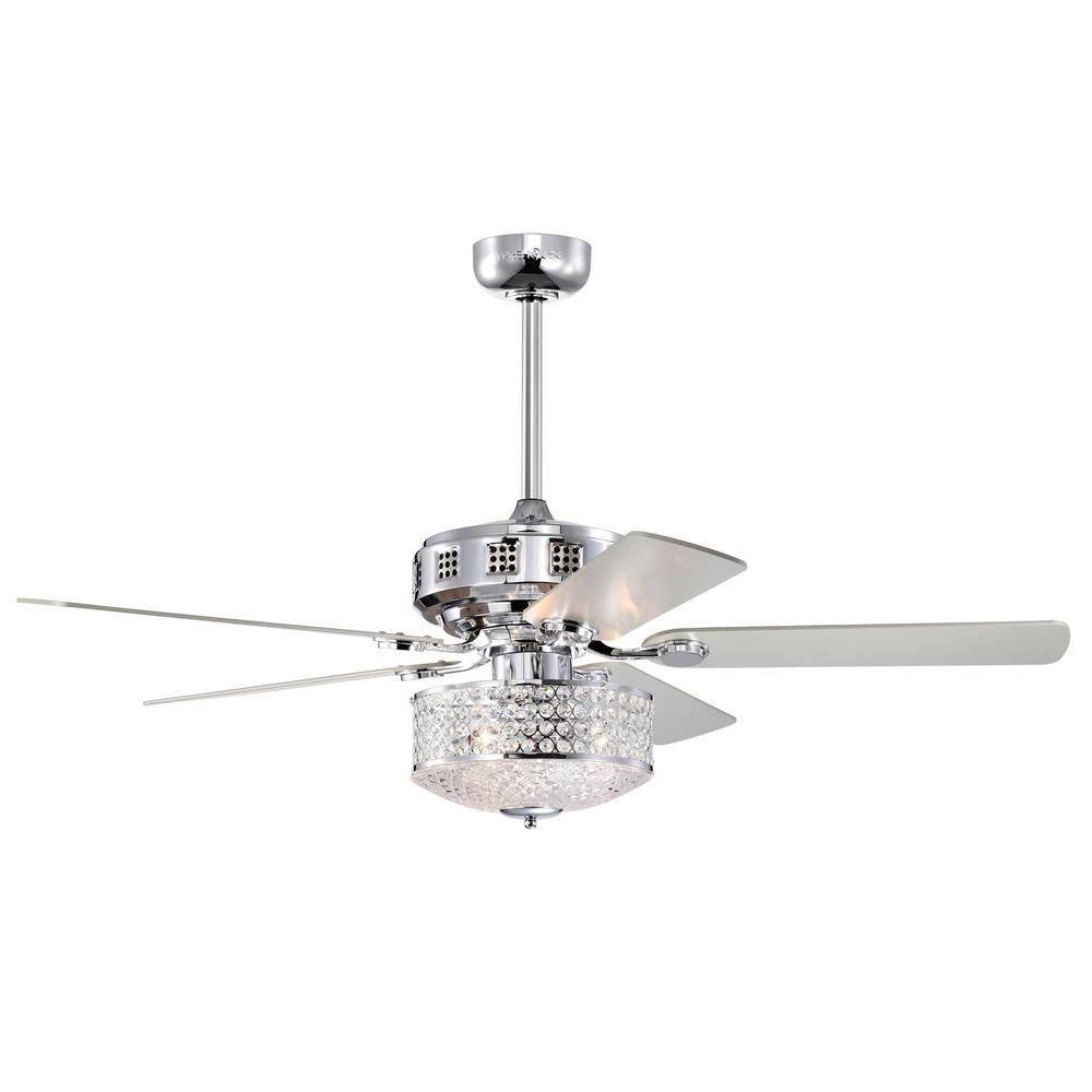 Callen 52 in. 3-Light Indoor Chrome Finish Ceiling Fan with Light Kit by Warehouse of Tiffany 7 Callen 52 in. 3-Light Indoor Chrome Finish Ceiling Fan with Light Kit by Warehouse of Tiffany - Image 5