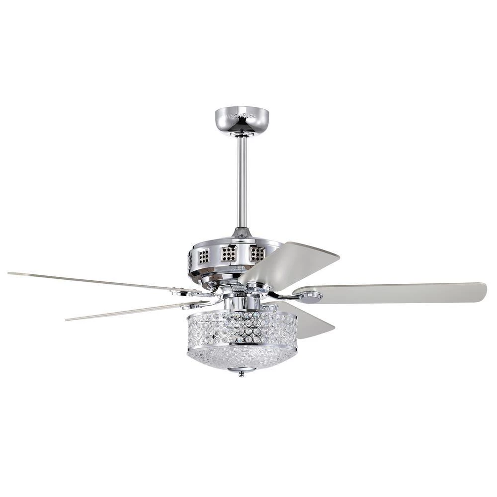 Callen 52 in. 3-Light Indoor Chrome Finish Ceiling Fan with Light Kit by Warehouse of Tiffany 6 Callen 52 in. 3-Light Indoor Chrome Finish Ceiling Fan with Light Kit by Warehouse of Tiffany - Image 4