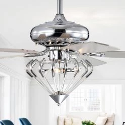 Alesya 52 in. 3-Light Indoor Chrome Ceiling Fan with Light Kit and Remote by Warehouse of Tiffany -Warehouse of Tiffany Shop chrome warehouse of tiffany ceiling fans with lights ay17y17cr 4f 1000