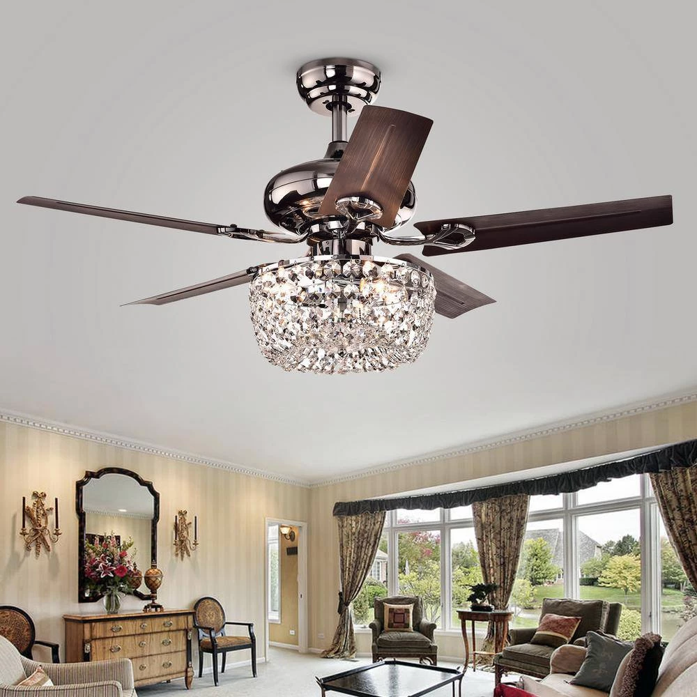Angel 43 in. Chrome Indoor Remote Controlled Ceiling Fan with Light Kit by Warehouse of Tiffany 4 Angel 43 in. Chrome Indoor Remote Controlled Ceiling Fan with Light Kit by Warehouse of Tiffany - Image 2