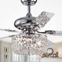 Silver 49.2 in. 3-Light Indoor Chrome Remote Controlled Ceiling Fan with Light Kit by Warehouse of Tiffany -Warehouse of Tiffany Shop chrome warehouse of tiffany ceiling fans with lights cfl 8110remocha c3 1000