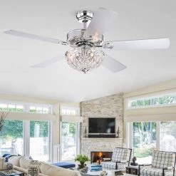Norin 52 in. Chrome Indoor Remote Controlled Ceiling Fan with Light Kit by Warehouse of Tiffany -Warehouse of Tiffany Shop chrome warehouse of tiffany ceiling fans with lights cfl 8111remocha 31 1000
