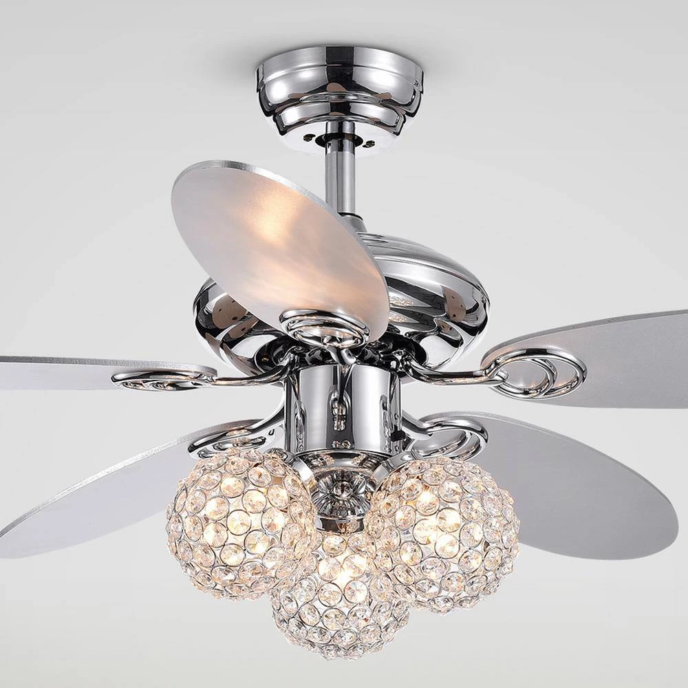 Casimer 44 in. Chrome Indoor Remote Controlled Ceiling Fan with Light Kit by Warehouse of Tiffany 5 Casimer 44 in. Chrome Indoor Remote Controlled Ceiling Fan with Light Kit by Warehouse of Tiffany - Image 3