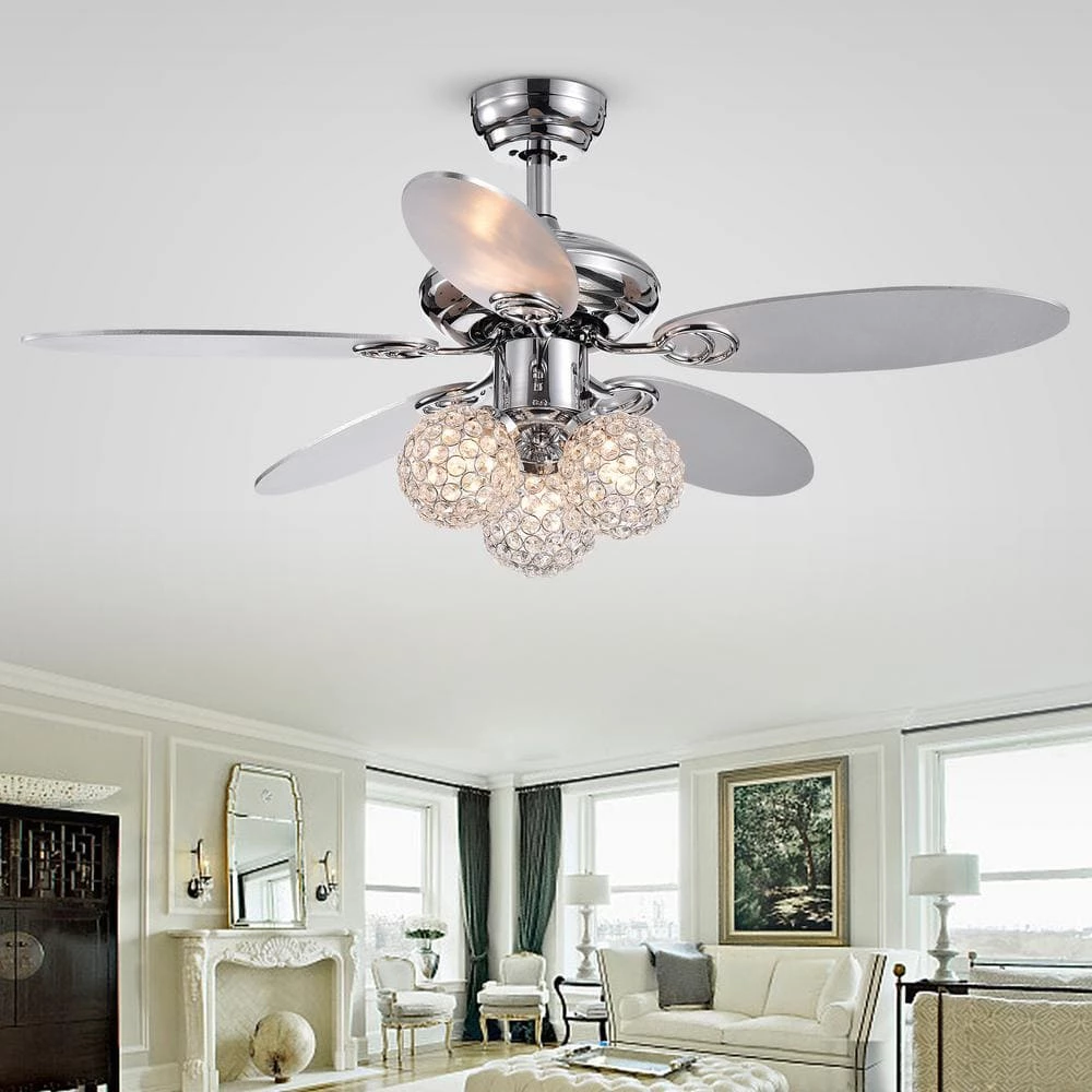 Casimer 44 in. Chrome Indoor Remote Controlled Ceiling Fan with Light Kit by Warehouse of Tiffany 4 Casimer 44 in. Chrome Indoor Remote Controlled Ceiling Fan with Light Kit by Warehouse of Tiffany - Image 2