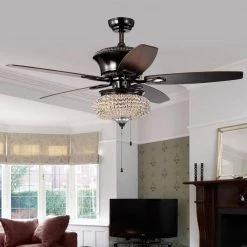 Vasilisa 53 in. Indoor Chrome Finsh Hand Pull Chain Ceiling Fan with Light Kit by Warehouse of Tiffany -Warehouse of Tiffany Shop chrome warehouse of tiffany ceiling fans with lights cfl 8305ch 31 1000