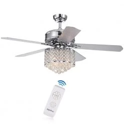Deidor 5-Blade 52 in. Indoor Chrome Remote Controlled Ceiling Fan with Light KIt by Warehouse of Tiffany
